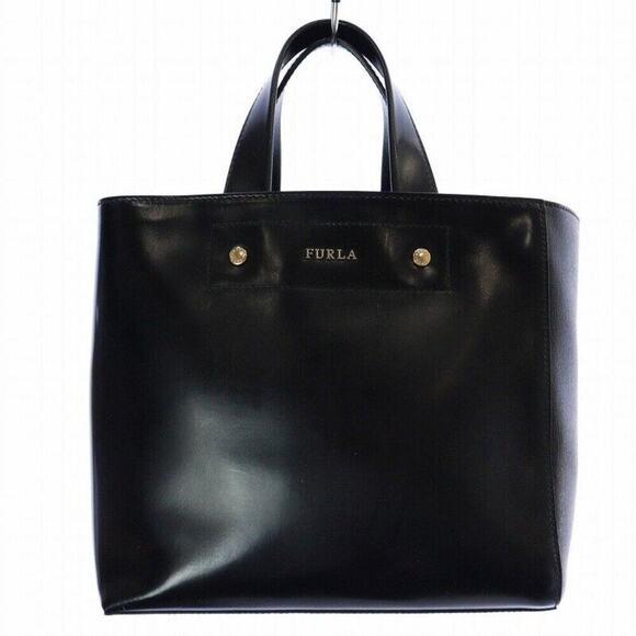 FURLA BLACK SIDE ZIP LEATHER TOTE - Picture 1 of 12